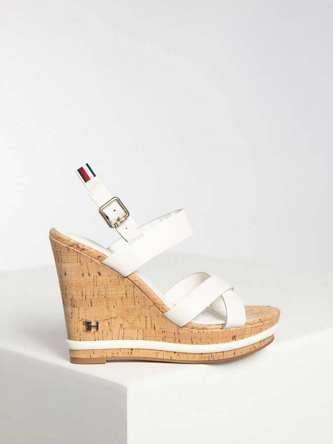 Tommy Hilfiger Wedges in wit voor Dames Corporate Leather Wedge Sandal