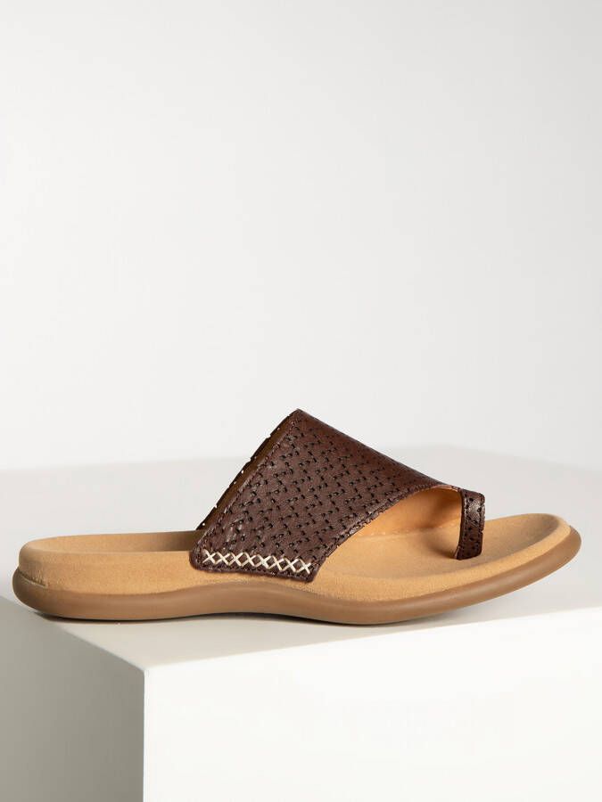 Gabor Cognac Leren Sandalen Platte Zool Brown Dames - Foto 4
