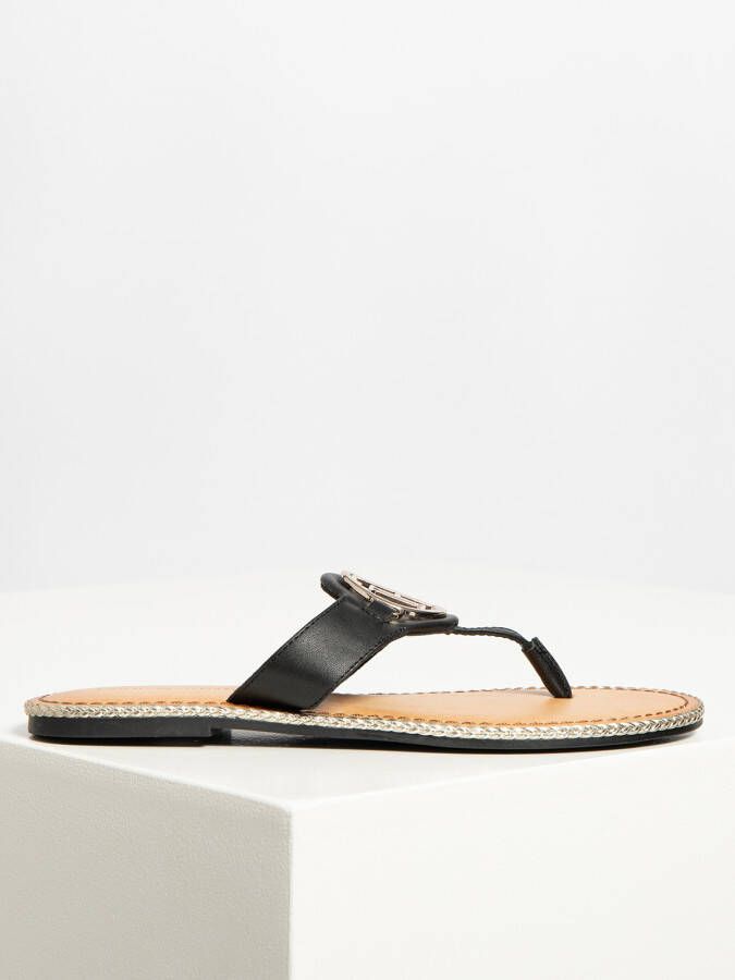 Tommy Hilfiger Teenslippers in zwart voor Dames Essential Leather Flat Sandal