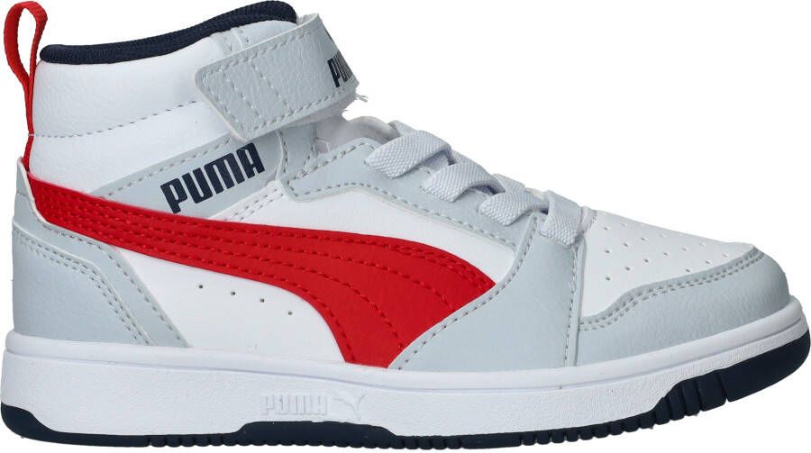 Puma Rebound V6 Mid sneakers lichtgrijs zwart rood Jongens Meisjes Imitatieleer 30 - Foto 4