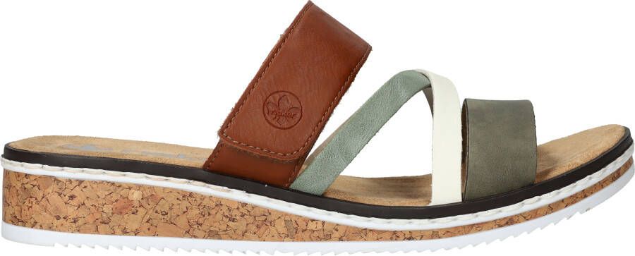 Rieker Comfort Slipper Groen Bruin Wit Bandjes Multicolor Dames - Foto 3