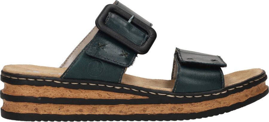 Rieker Petrol Kruis Geborduurde Slipper Green Dames - Foto 2