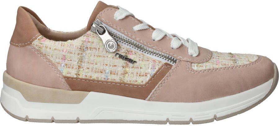 Rieker Sneakers met sleehak lage schoen vrijetijdsschoen casual veterschoen in materialenmix