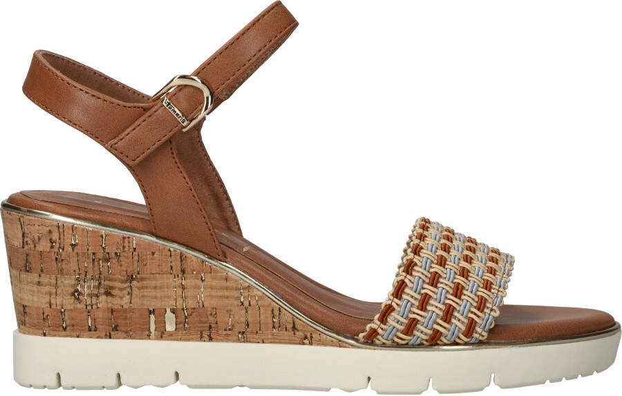 Tamaris Vegan Plateau Sandaal met Geweven Bandje Brown Dames - Foto 3