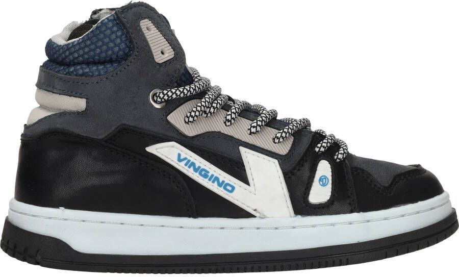VINGINO Joshua mid leren sneakers blauw Jongens Leer Meerkleurig 30 - Foto 4