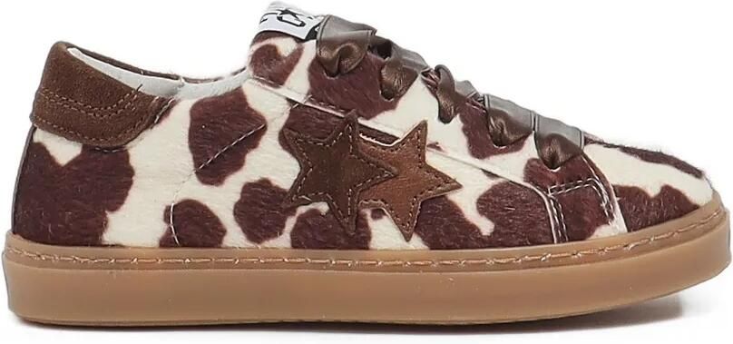 2 Star Kids Sneakers met koeienprint en sterpatch Bruin