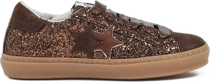 2 Star Kids Sneakers met ster-patch en glitter-effect Bruin