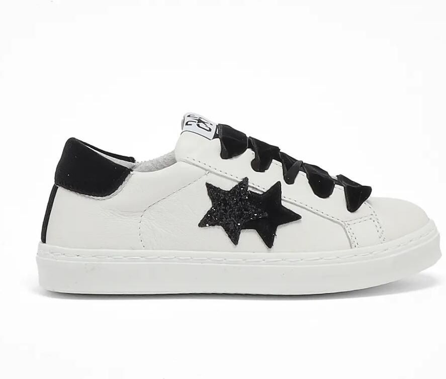 2 Star Kids Sneakers met fluwelen kant en glitters Wit