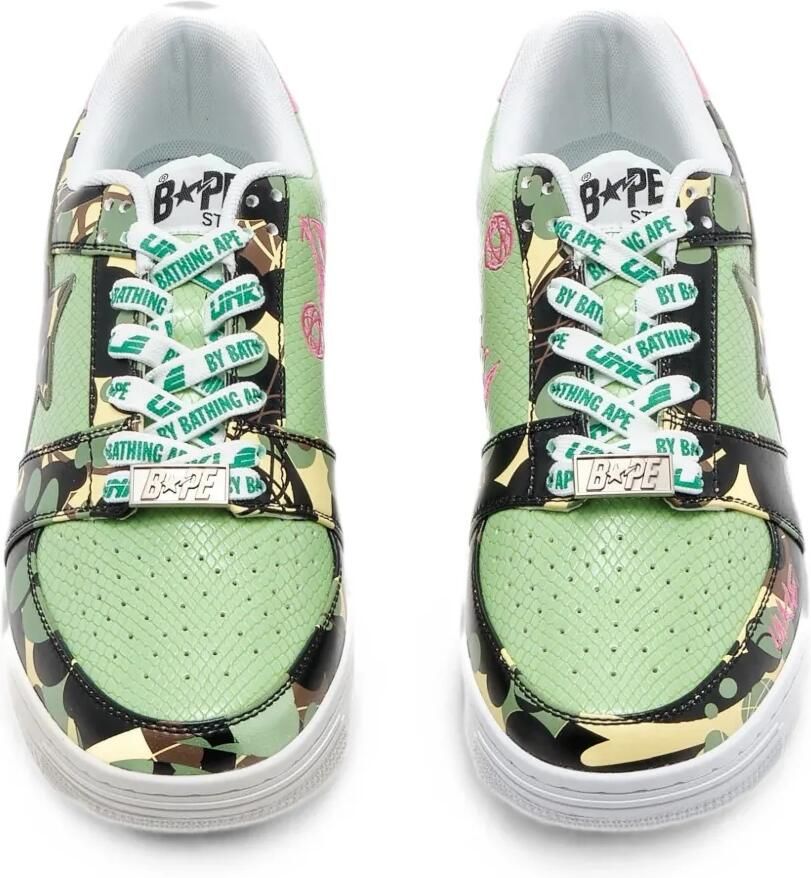 A BATHING APE x Mo' Wax x Unkle Bapesta Low M2 sneakers met camouflageprint Groen - Foto 2