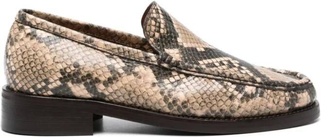 Acne Studios Leren loafers met slangenhuidprint Bruin