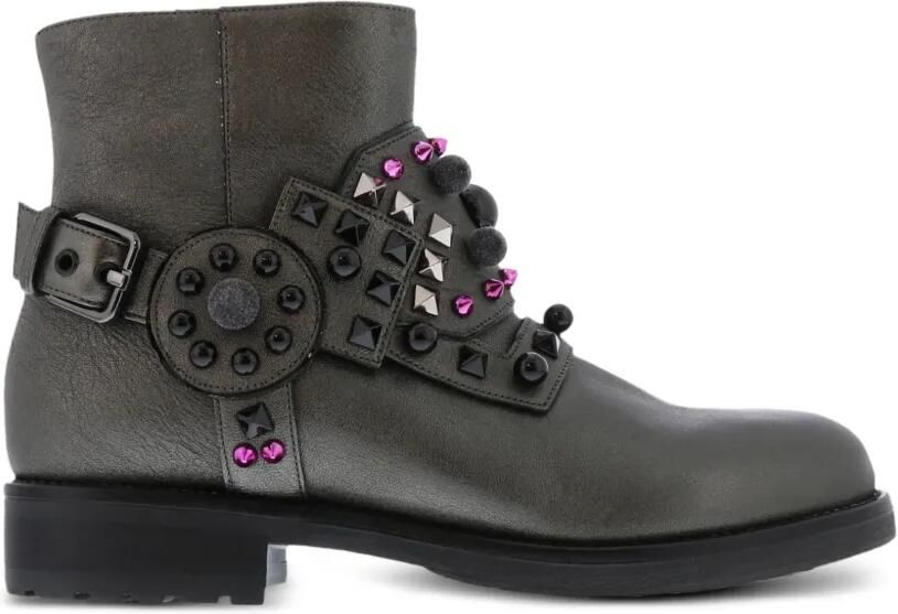 Albano Harness enkellaarzen met studs en harnasdetail Grijs