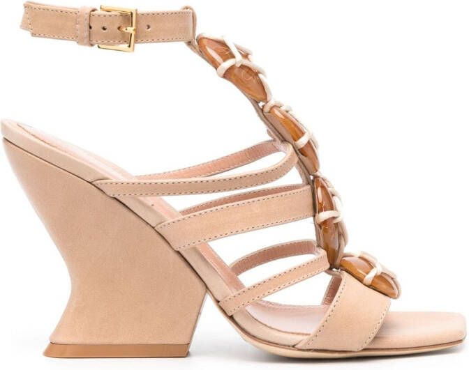 Alberta Ferretti Sandalen met bewerkte hak Beige