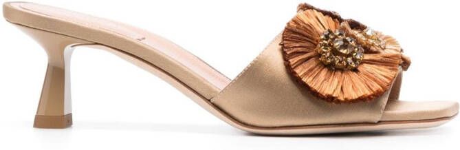 Alberta Ferretti 55 mm leren sandalen met bloemapplicatie Beige