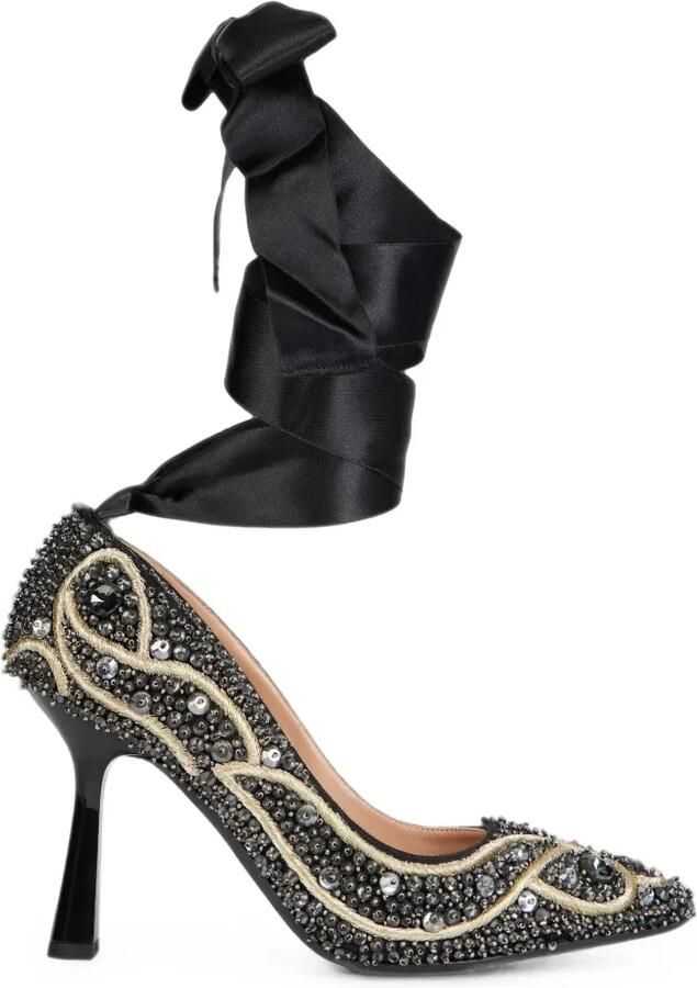 Alberta Ferretti Pumps verfraaid met kralen en gestrikt enkelbandje Zwart