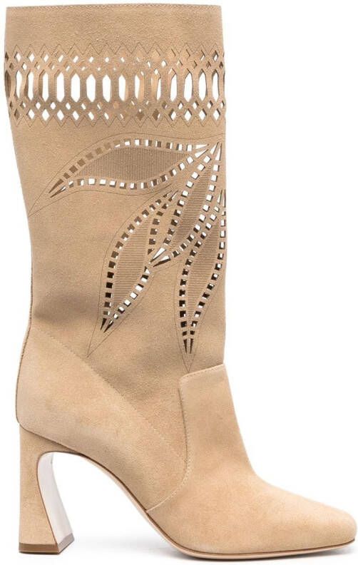 Alberta Ferretti Geperforeerde enkellaarzen Beige