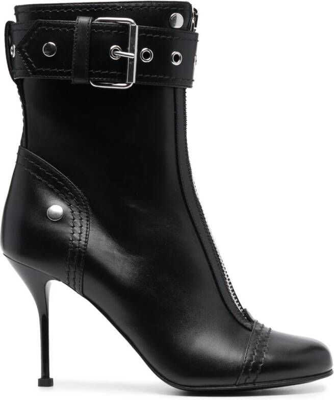 Alexander McQueen Leren 90mm laarzen met gesp Zwart