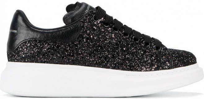 Alexander McQueen Black Glitter Platform Sneakers Zwart