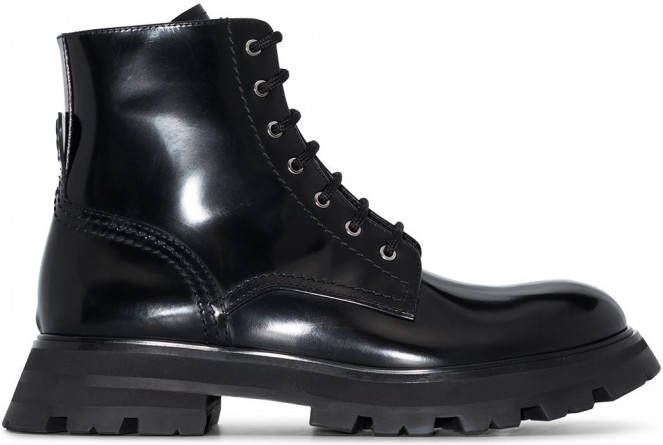 Alexander McQueen Leren enkellaarzen Zwart