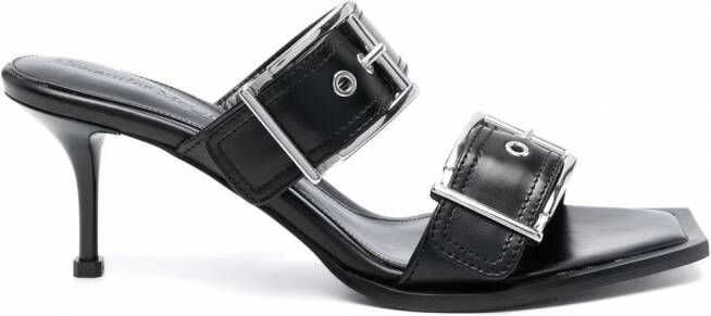 Alexander McQueen 75 mm leren sandalen met gesp Zwart