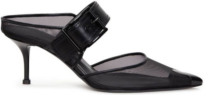 Alexander McQueen 65 mm Punk mesh muiltjes met gesp Zwart