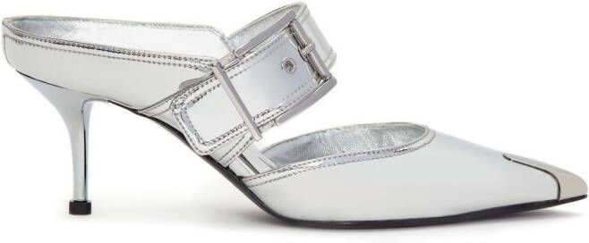 Alexander McQueen 60 mm metallic muiltjes met gesp Zilver