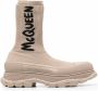 Alexander McQueen Ribgebreide enkellaarzen Beige - Thumbnail 1