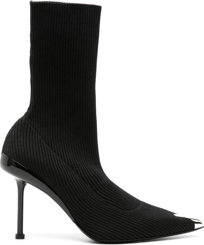 Alexander McQueen Slash 90 mm ribgebreide laarzen Zwart