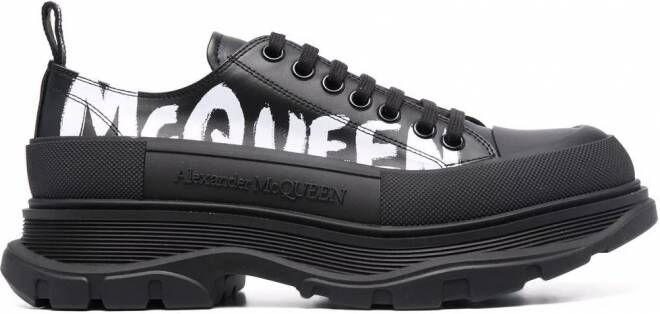 Alexander McQueen Sneakers met logoprint heren leer leer rubber 40.5 Zwart