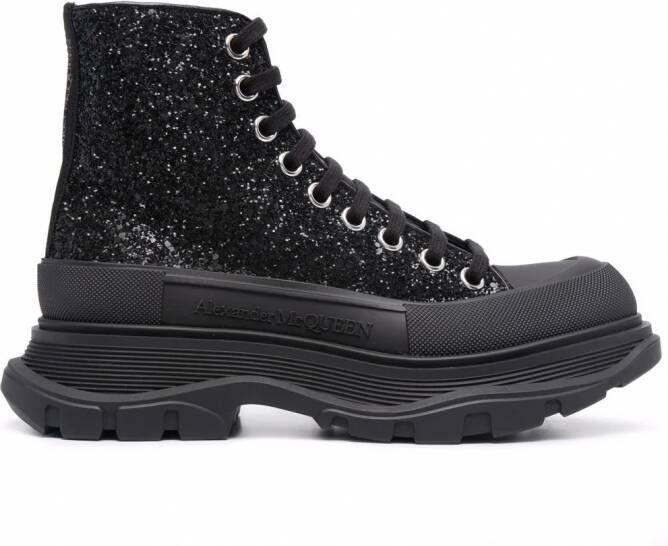 Alexander McQueen Tread Slick enkellaarzen met glitter Zwart