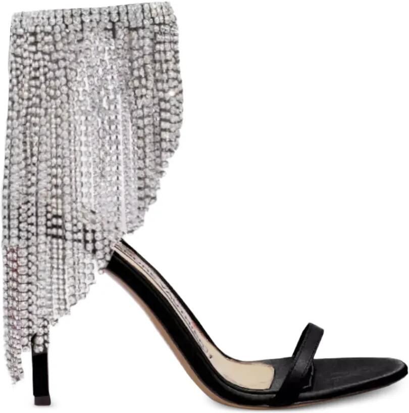 Alexandre Vauthier 105 mm gedrapeerde satijnen sandalen met kristallen Zwart