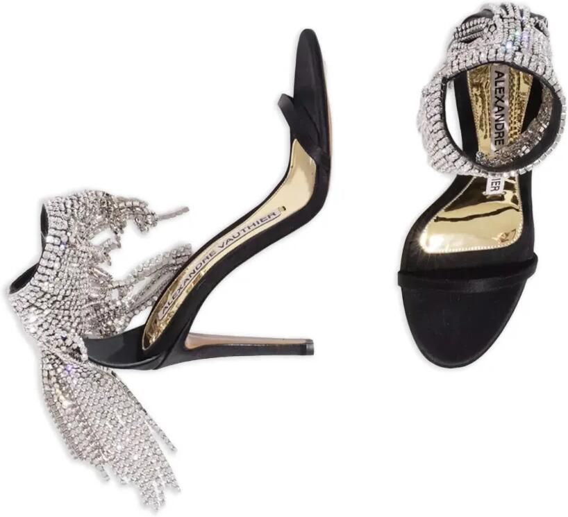 Alexandre Vauthier 105 mm gedrapeerde satijnen sandalen met kristallen Zwart - Foto 3