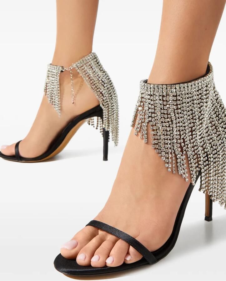 Alexandre Vauthier 105 mm gedrapeerde satijnen sandalen met kristallen Zwart - Foto 2