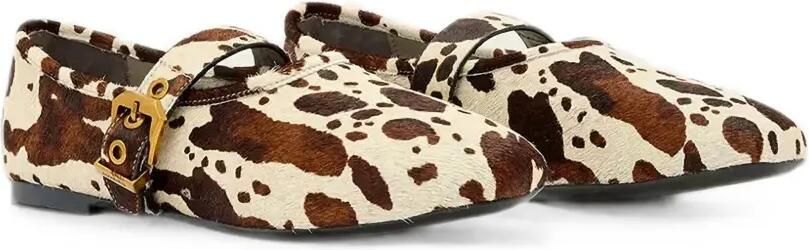 AllSaints Sabine ballerina's met koeienprint en gesp Beige