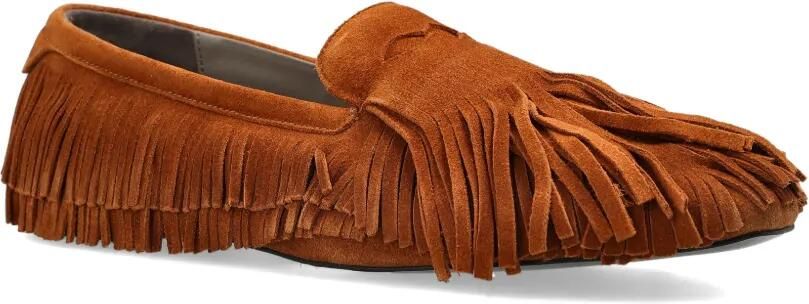 AllSaints Sandy suède loafers met franje Bruin