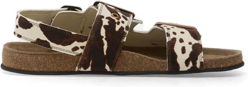 AllSaints Staffa cow-print buckle-strap sandals Beige