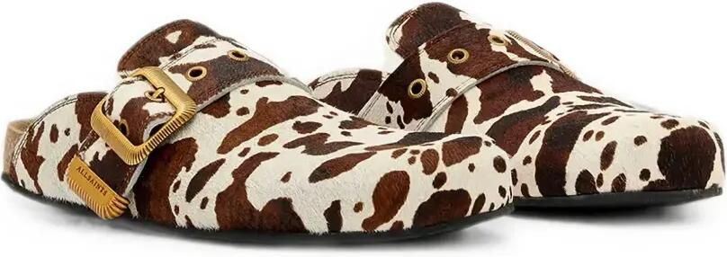 AllSaints Staffa muiltjes met koeienprint en gesp Wit