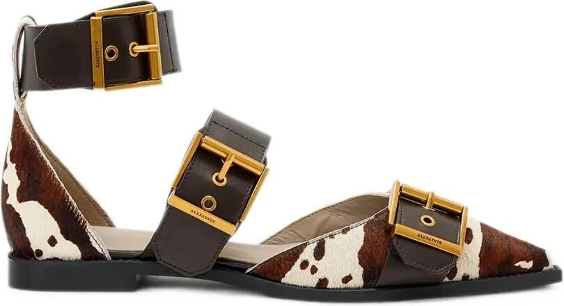 AllSaints Sutton ballerina's met koeienprint en gesp Bruin