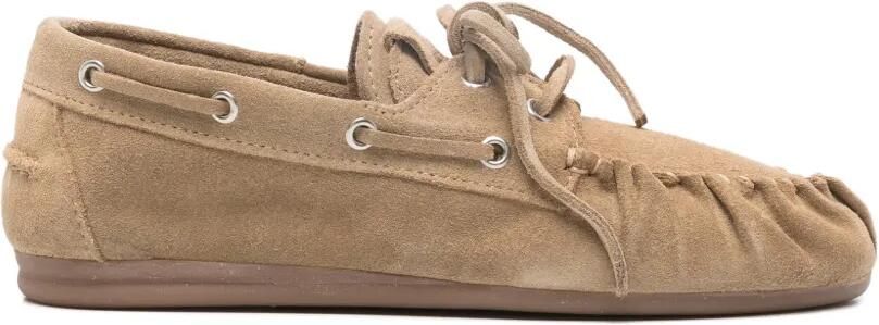 ALOHAS Rowan beige suède loafers met strik