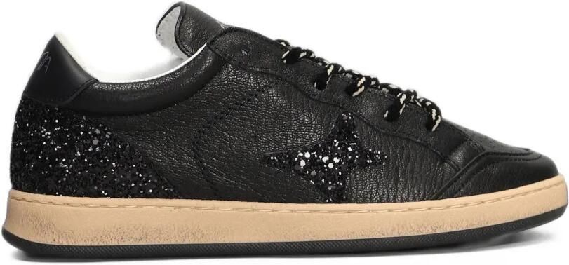 Ama Brand glitter-patch leather low-top sneakers Zwart