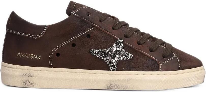 Ama Brand Leren sneakers met ster met glitters Bruin