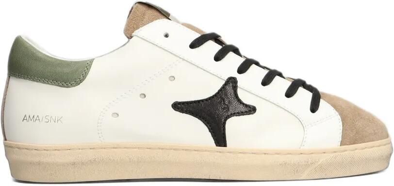 Ama Brand star-patch suede-panel sneakers Wit