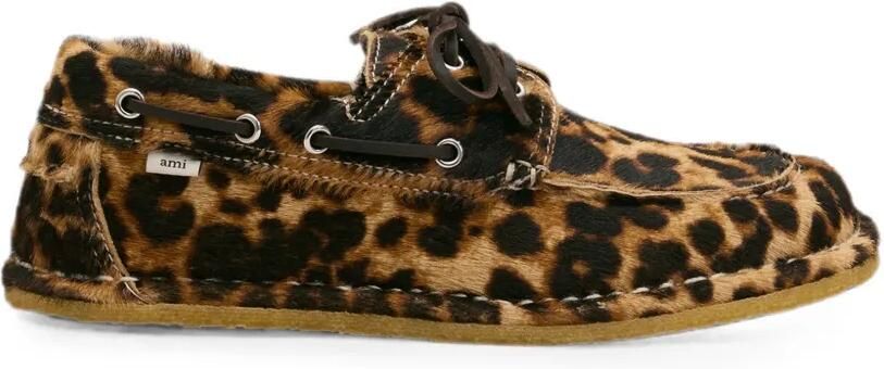 AMI Paris Leren bootschoenen met luipaard-print Bruin