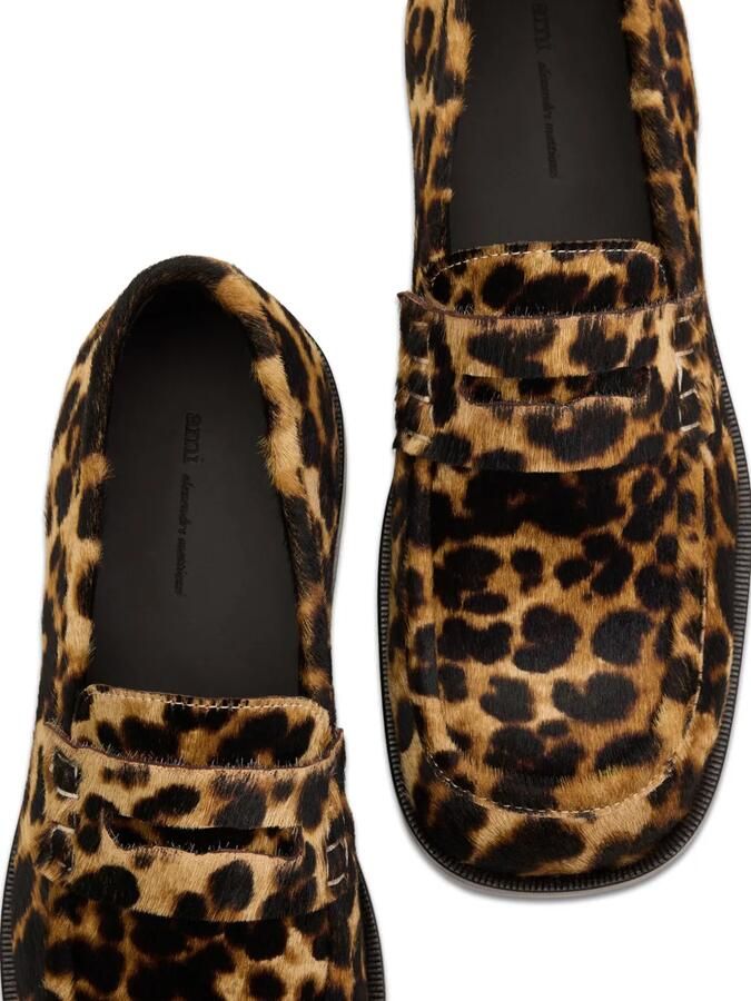 AMI Paris Leren loafers met luipaard-print Beige - Foto 3