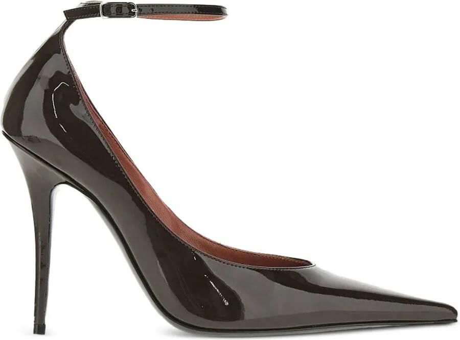 Amina Muaddi 105 mm pumps met enkelbandjes en puntige neus Bruin