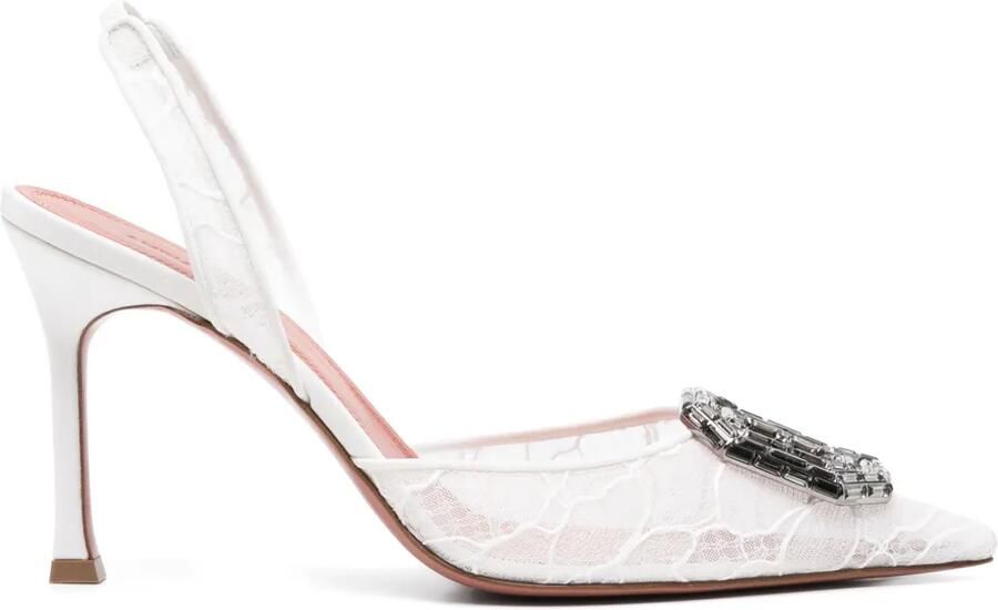 Amina Muaddi 90 mm Camelia slingback pumps Wit
