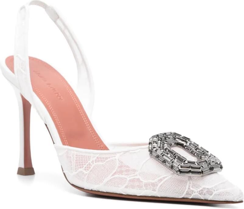 Amina Muaddi 90 mm Camelia slingback pumps Wit - Foto 2