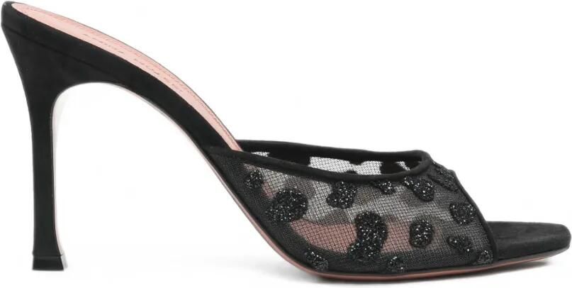 Amina Muaddi Alexa Mesh Slipper 95 sandalen met luipaardpatroon en hak Zwart