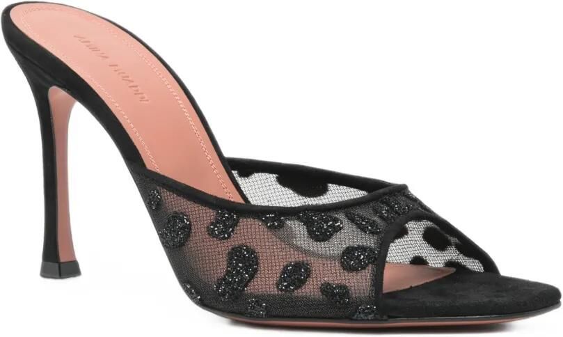 Amina Muaddi Alexa Mesh Slipper 95 sandalen met luipaardpatroon en hak Zwart - Foto 3