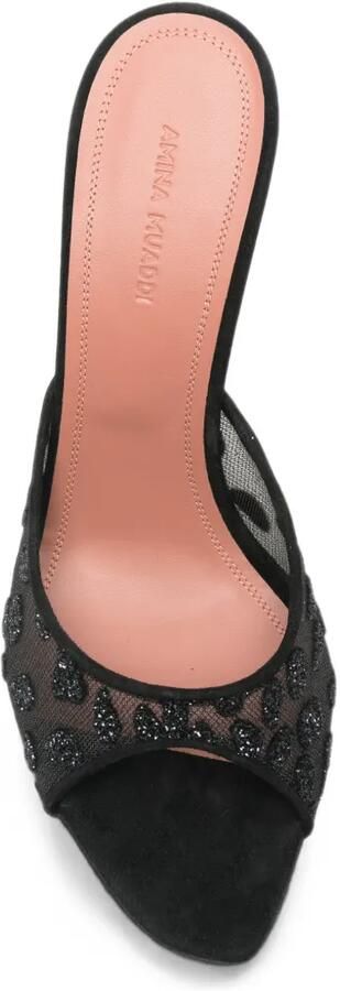 Amina Muaddi Alexa Mesh Slipper 95 sandalen met luipaardpatroon en hak Zwart - Foto 4