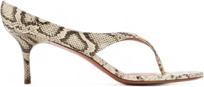 Amina Muaddi Alexandra sandalen met slangenprint Beige